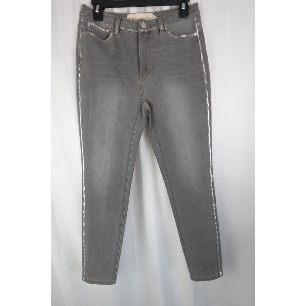 Soft Surroundings‎ Jeans Women 4 Gray Solid Straight Leg Jegging Stretch Denim
